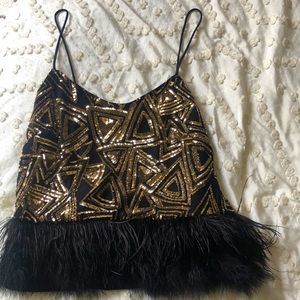 Sequin and feather tank top